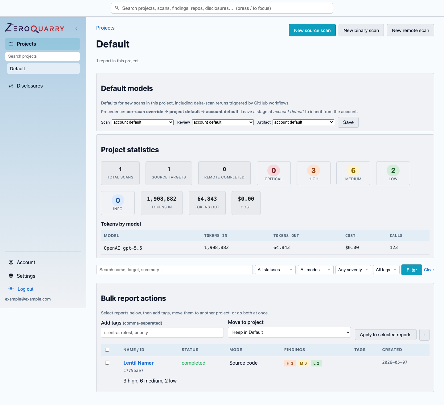 ZeroQuarry workspace landing page in the cloud console.